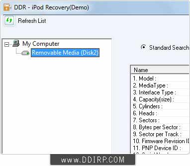 Screenshot of iPod Files Restoration Software