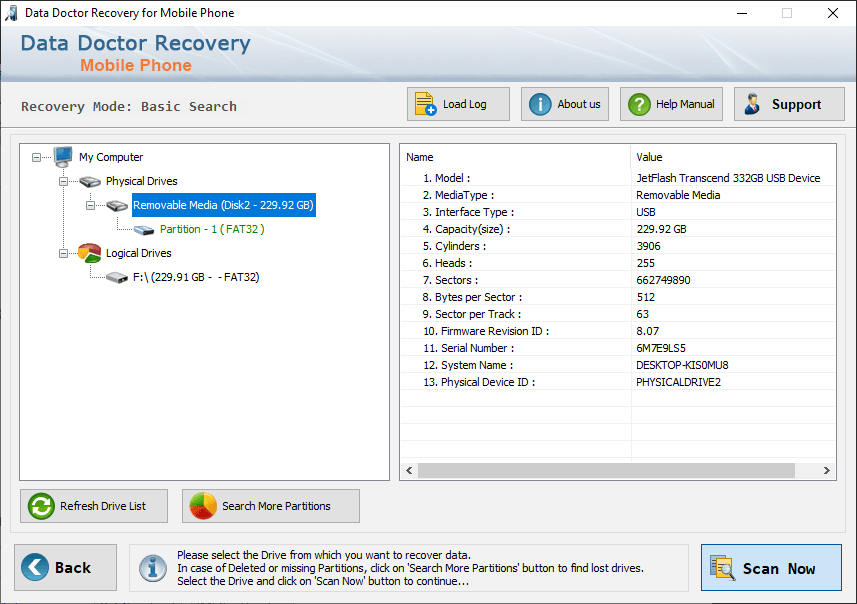 Select Left Panel Physical Drive Mobile Phone Data Recovery Software