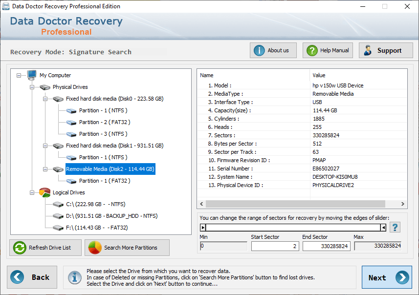 Select Removable Mdia Disk Professional Data Recovery Software